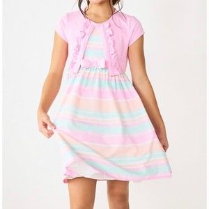 NWT Bonnie Jean Girls easter formal wedding striped dress size 12 (i32)